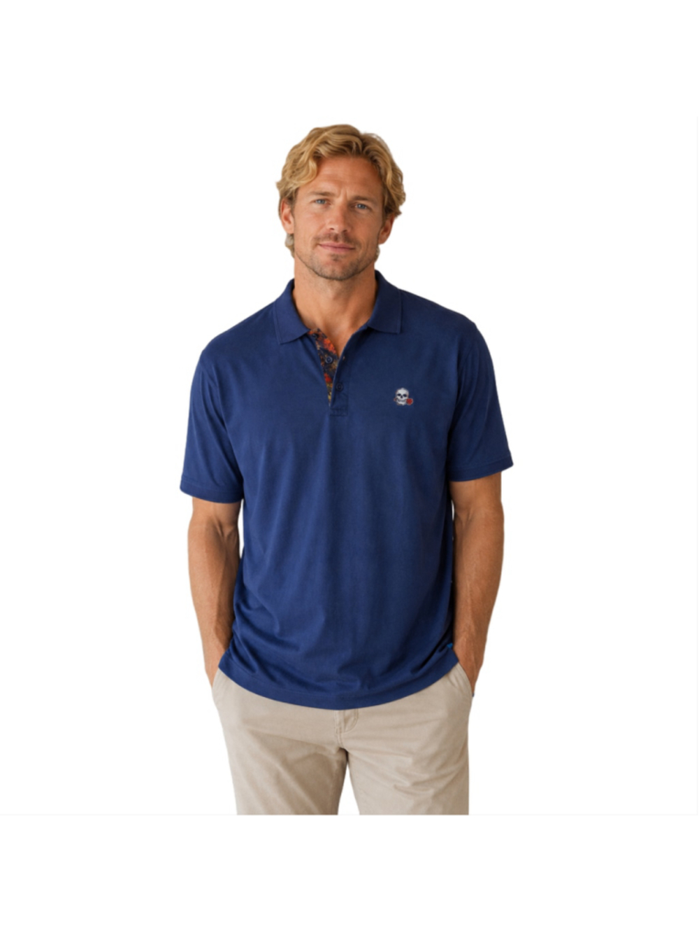 Robert Graham Archie Polo Navy Skull Rose Embroidered Floral Placket Mens 2XL